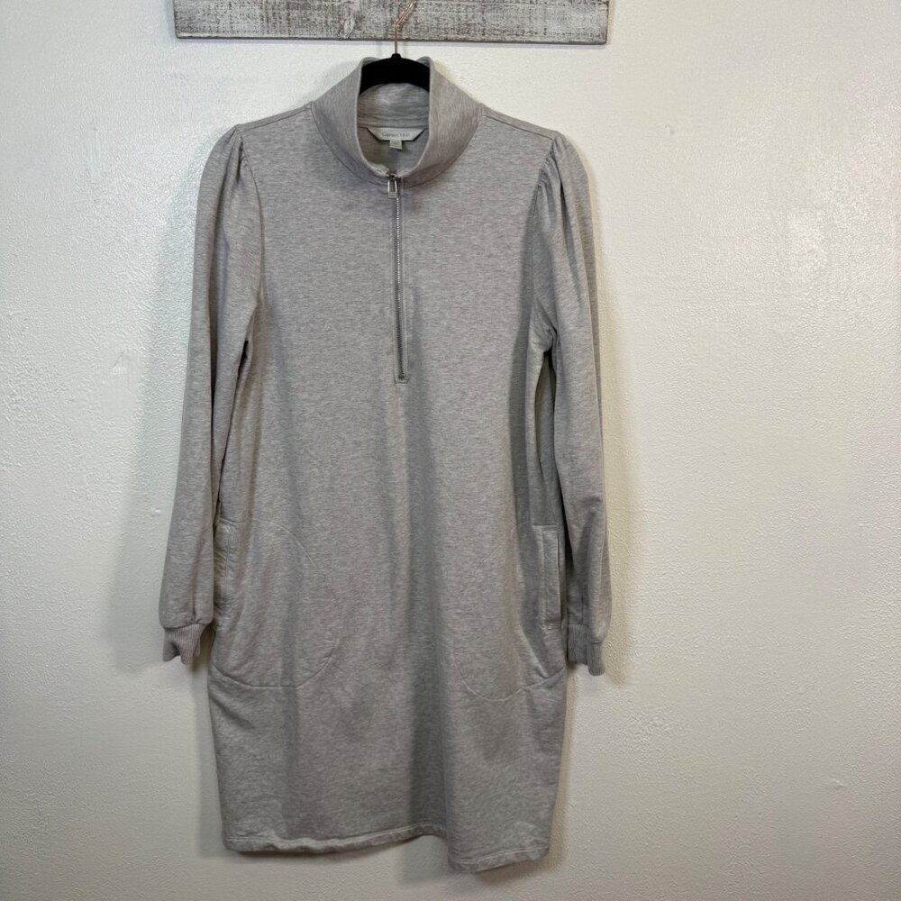 Garnet Hill Dress Small Gray Terry 1/4 Zip Sweatshirt Lounge Tencel Soft